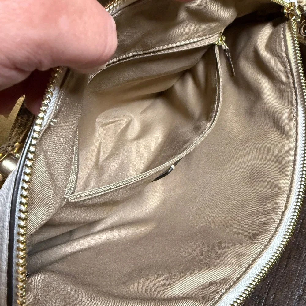 Coach Kacey Khaki Chalk Blocked Canvas Top Zip Satchel Crossbody Snakeskin Purse